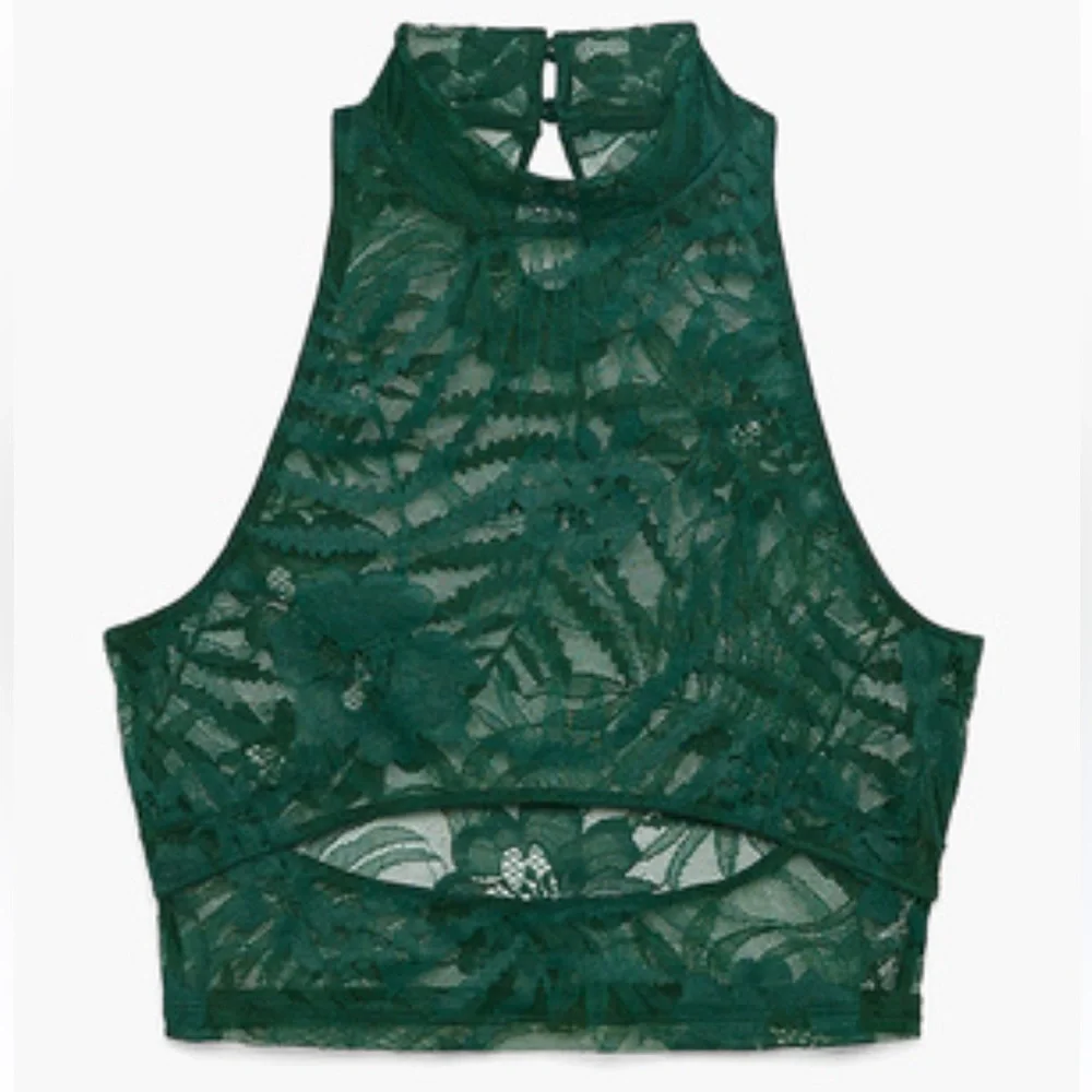 Savage X Fenty Forest Green Lace High Neck Cutout Bralette - Picture 3 of 6